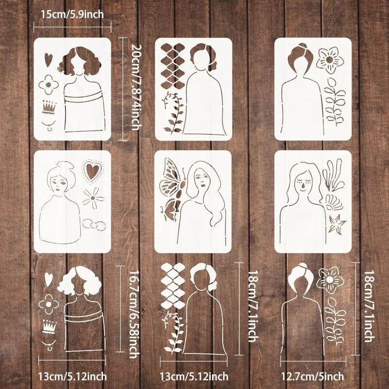 6-Piece Lady Silhouette Stencil Set – Layered Drawing Templates