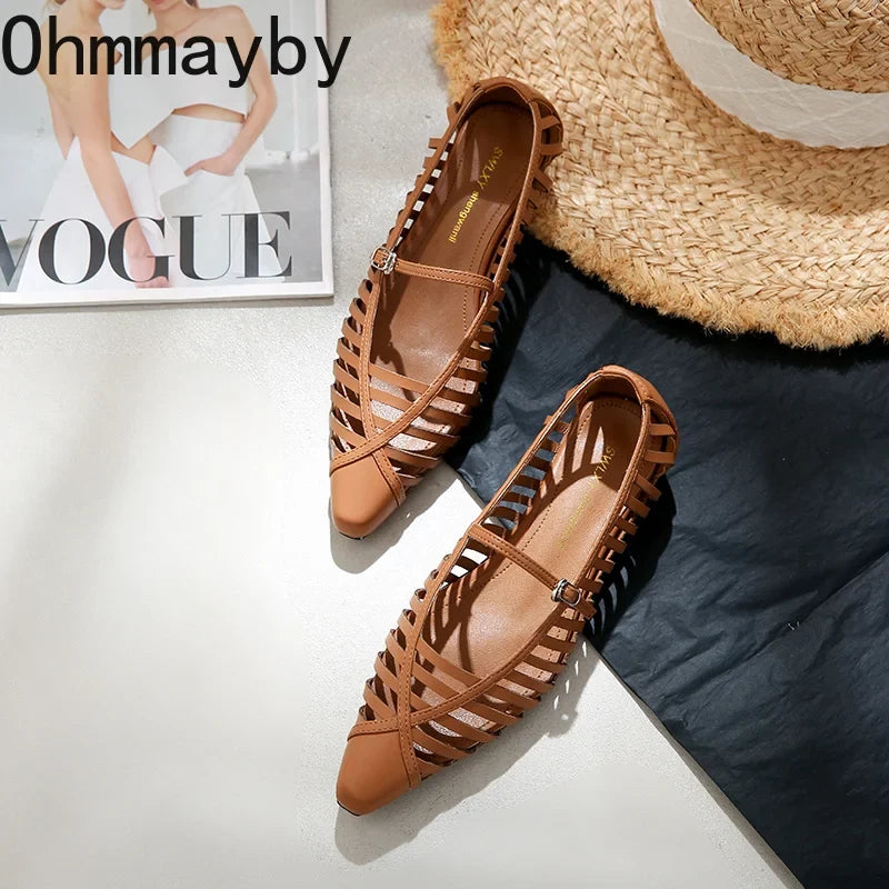 Women's Hollow Woven Flat Sandals – Pointed Toe Breathable Dress Shoes