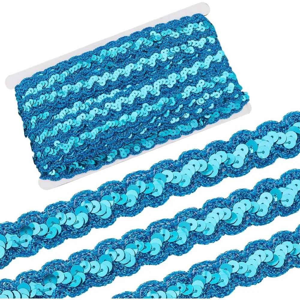 Blue Sparkle Sequin Lace Ribbon 23mm – 14.22 Yards Per Roll