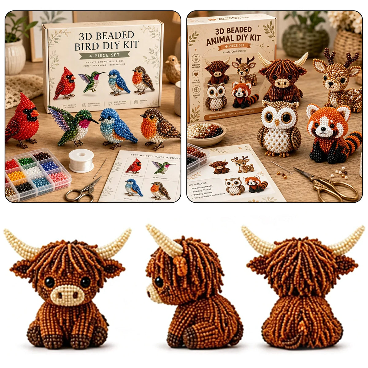 3D Beaded Animal Craft Kit | DIY Bead Pet Keychain Making Set