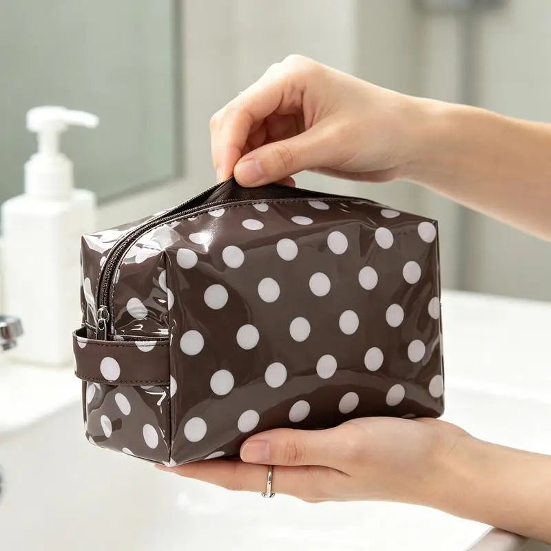 Polka Dot PVC Cosmetic Bag – Waterproof Travel Toiletry Organizer