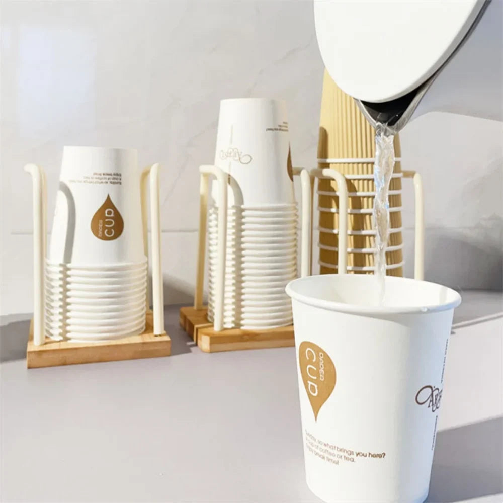 Disposable Cup Storage Holder Wooden Water Cups Dispenser Rack Shelf