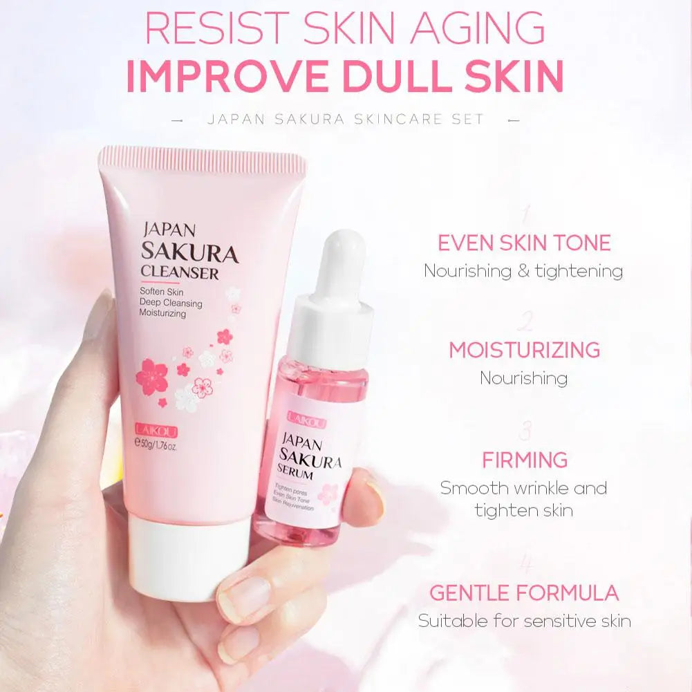 LAIKOU Sakura Skincare Set – 5-Piece Cleanser Toner Serum Eye Cream