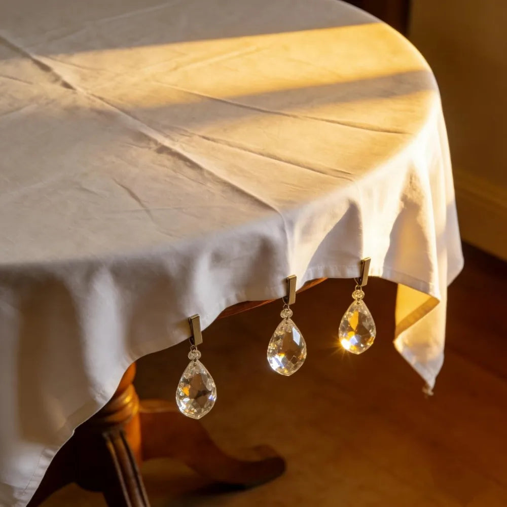 4-Pack Crystal Tablecloth Weights with Metal Clips – Windproof
