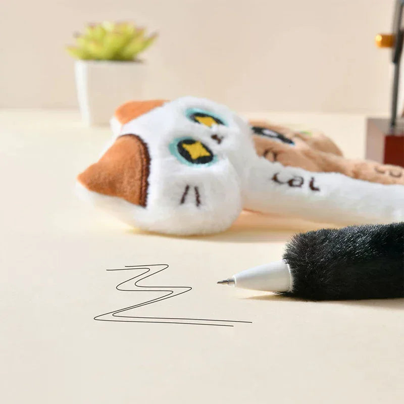 Cute Cat Plush Gel Pen 0.5mm Black Ink – Fun Stationery Gift