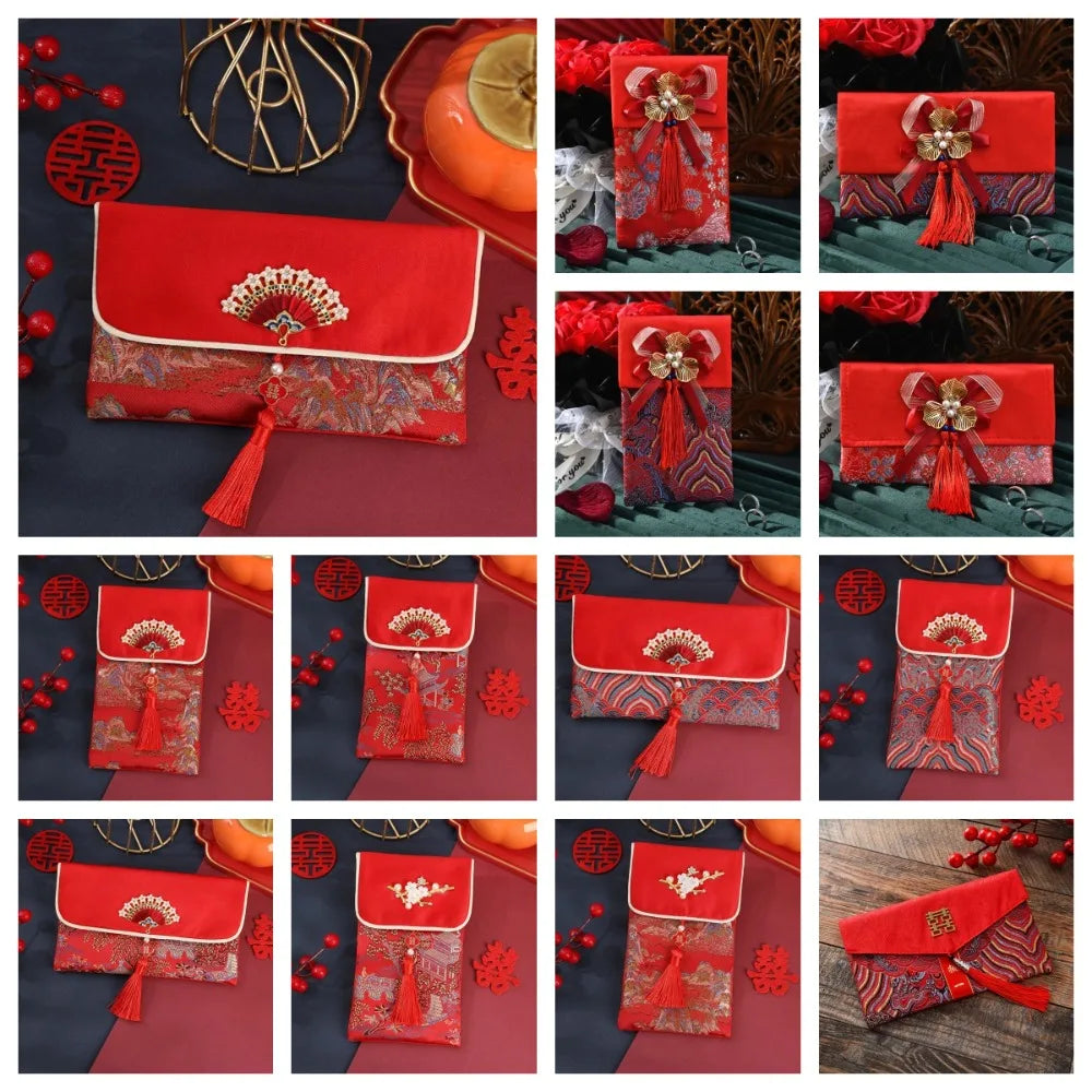 2025 Lunar New Year Brocade Red Envelope HongBao with Tassel