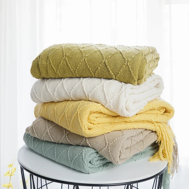 Battilo Plaid Knitted Throw Blanket | Soft Green Sofa Throw