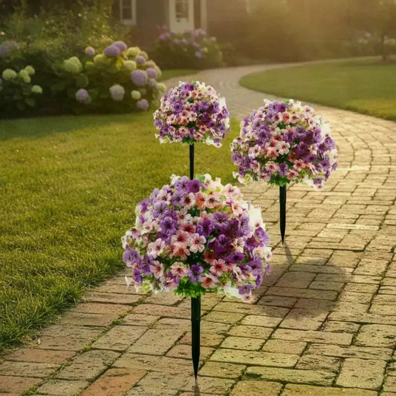 Artificial Violet Flower Topiary Stake – Fade-Proof Garden Decor
