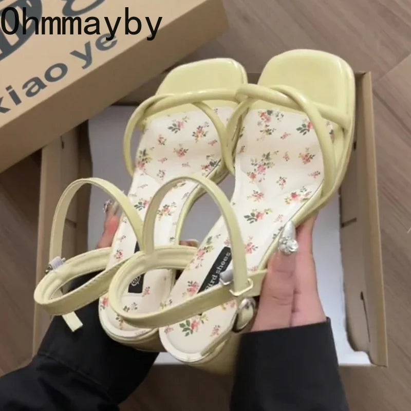 Women's Gladiator Sandals – Square Heel Buckle Strap Heels