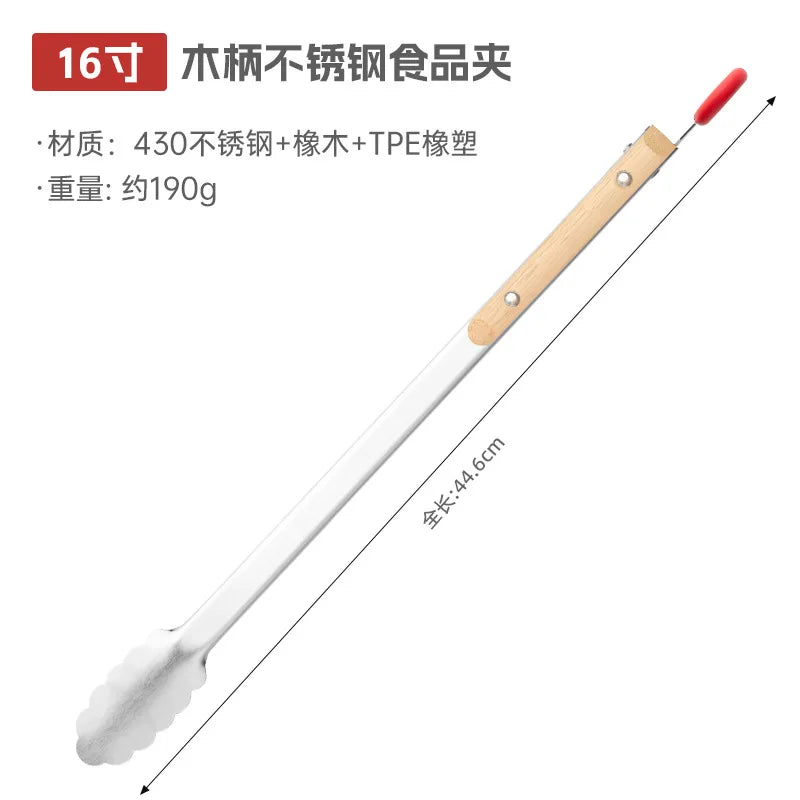 Stainless Steel BBQ Tongs with Heat-Resistant Wooden Handles
