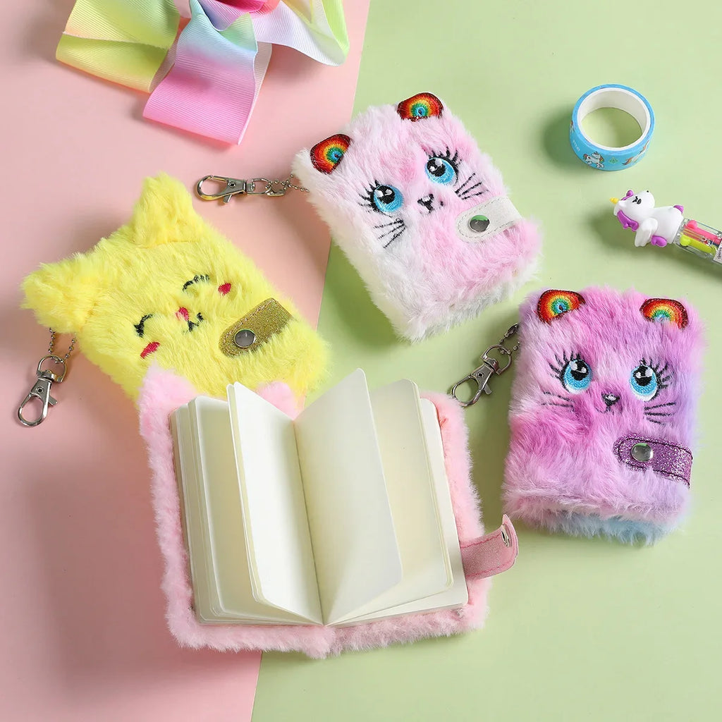 Kawaii Cat Plush Notebook & Keychain | Girls Journal Planner
