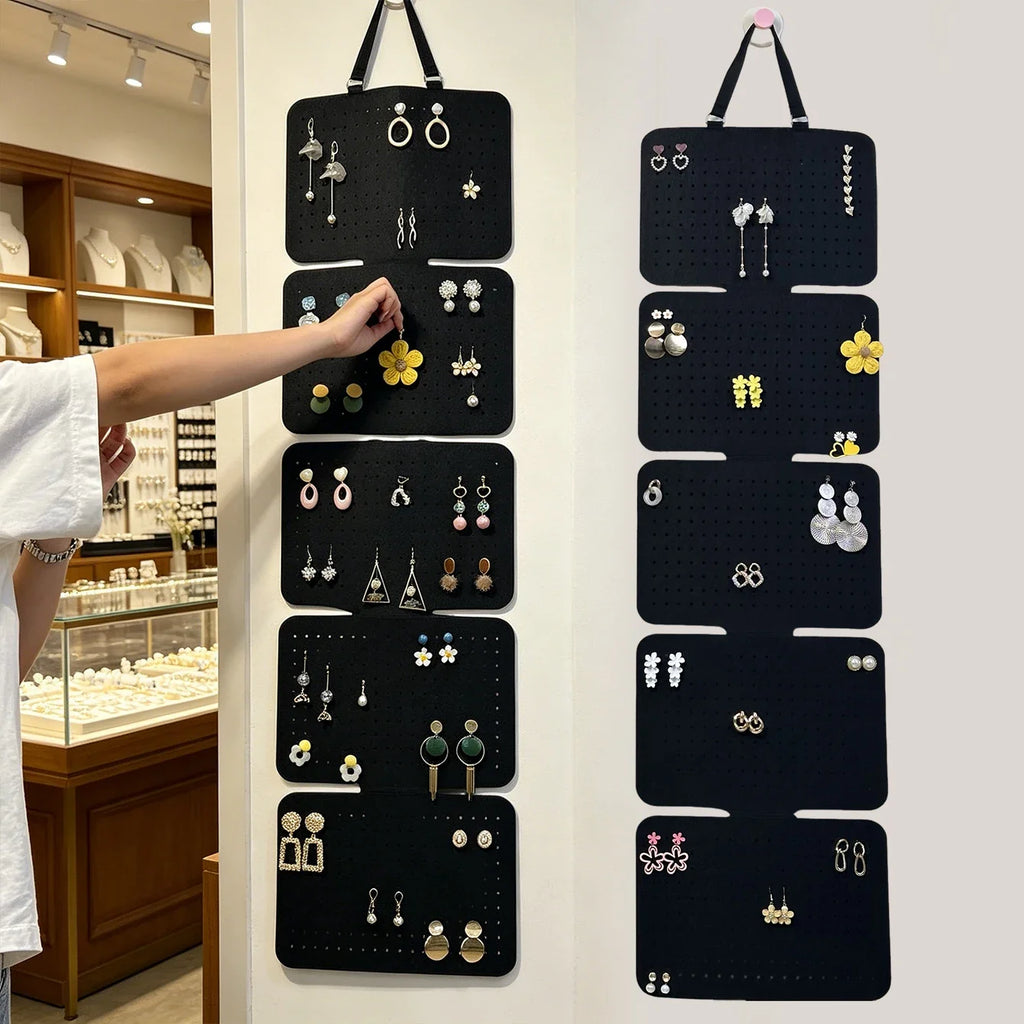 Black 5-piece Hanging Earring Storage Bag Foldable Jewelry Display