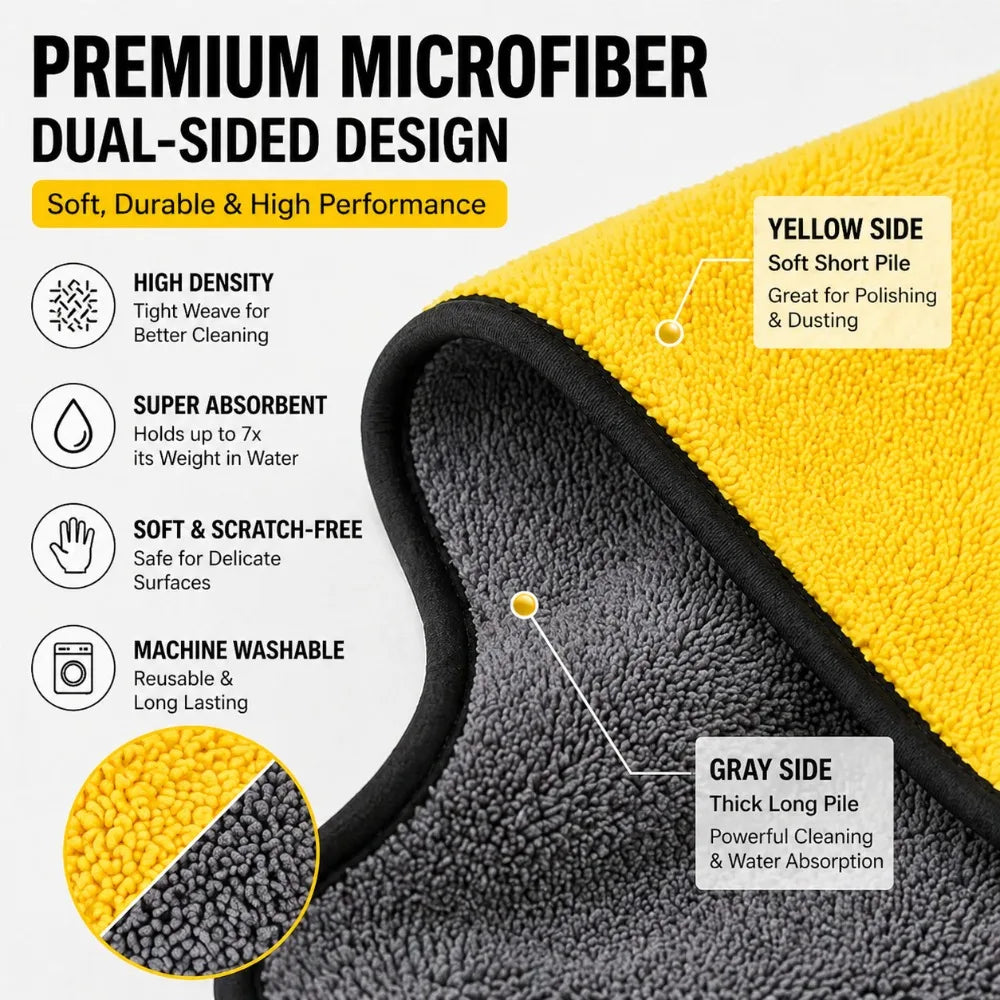 Microfiber Cleaning Towels Double Layer Quick Dry – 1/3/6 Pack
