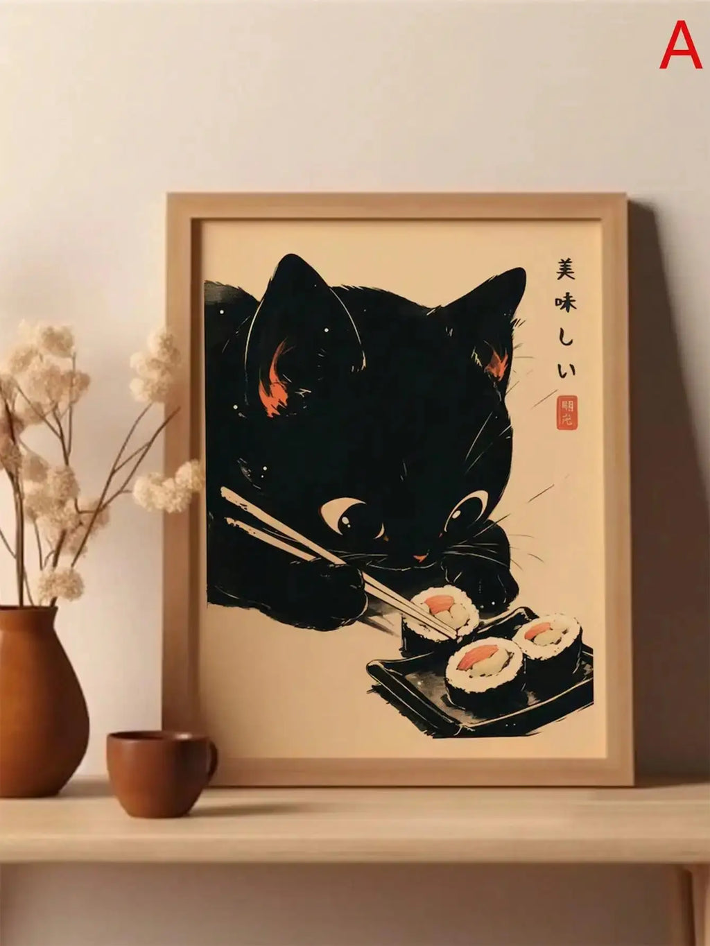 Funny Cat Ramen Sushi Canvas Poster | Japanese Wall Art