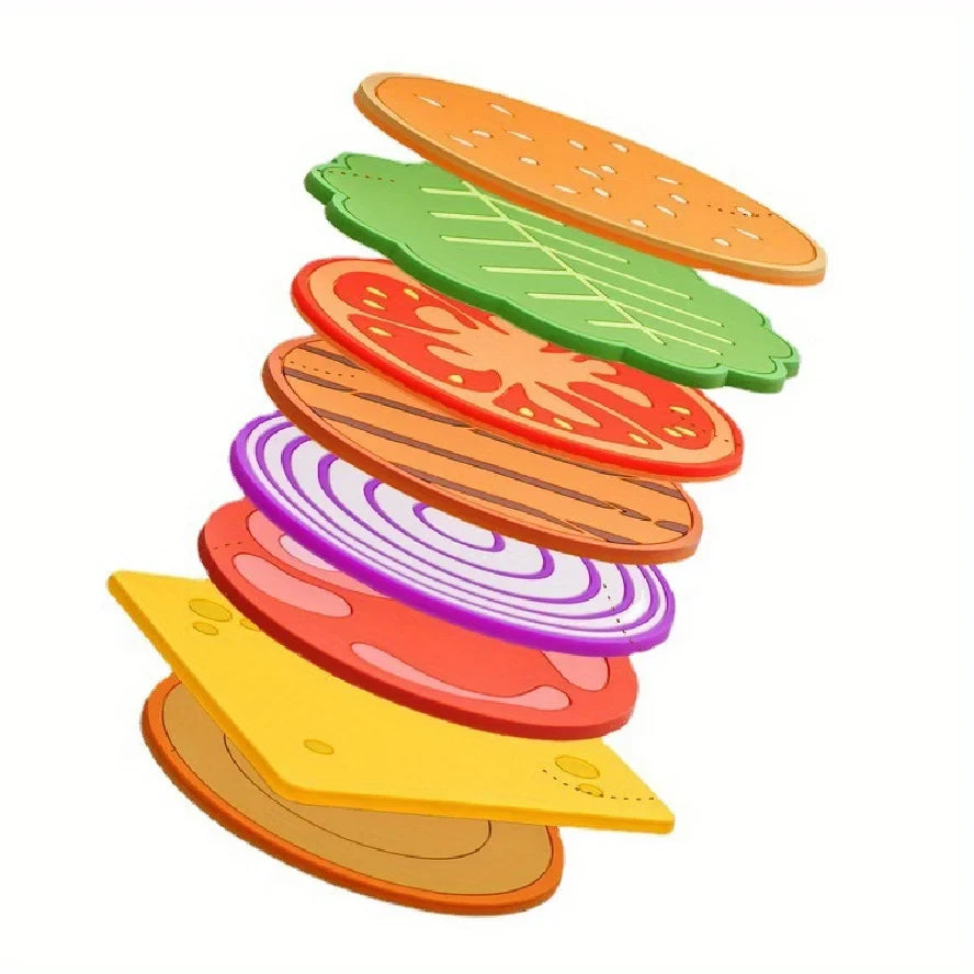 8-Piece Burger Shape Silicone Coaster Set | Fun Kitchen Gift