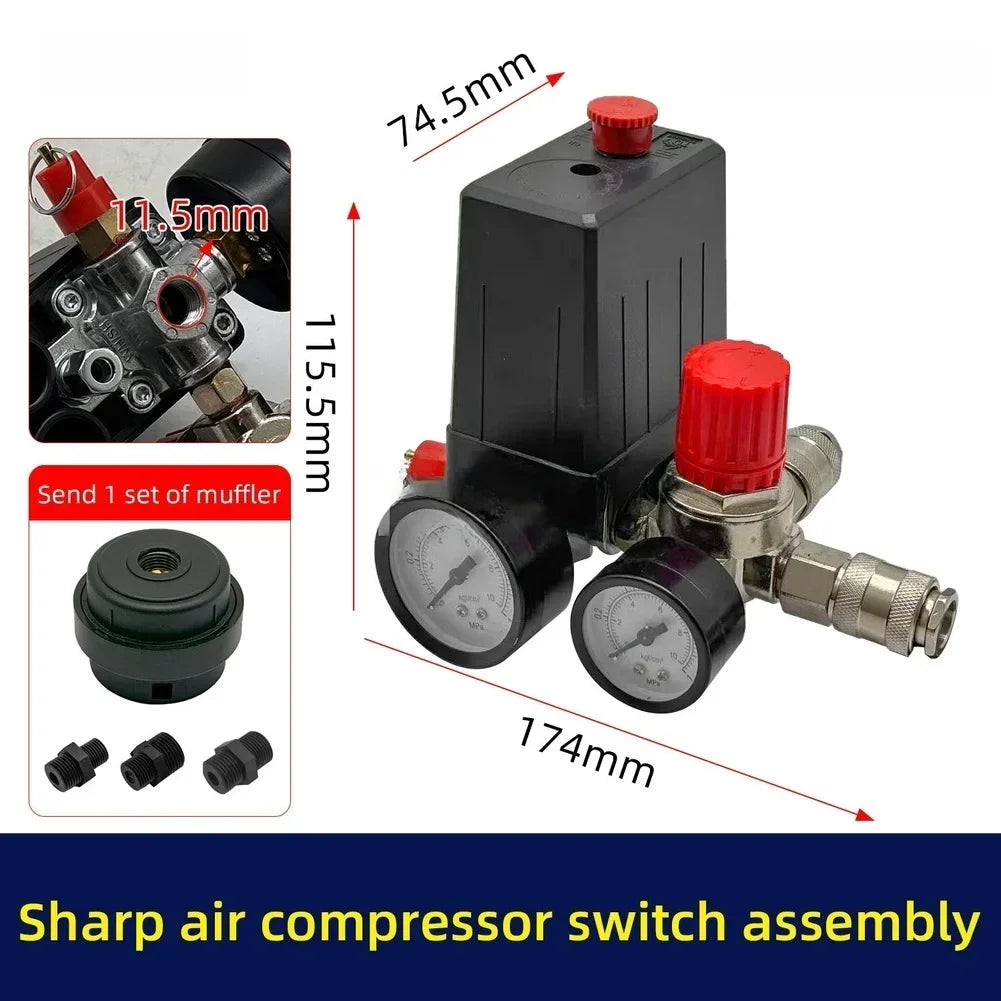 Air Compressor 4-Way Switch Assembly with Pressure Gauge & Muffler