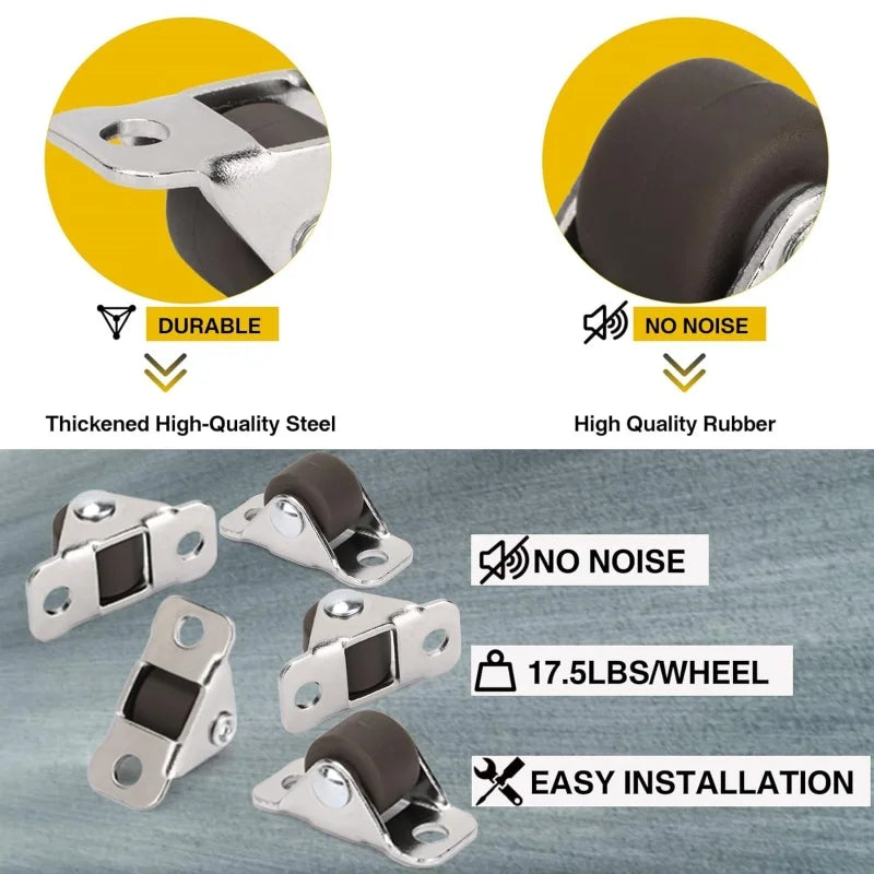 8-Pack Mini Silent Fixed Caster Wheels 1" TPR Rubber Furniture