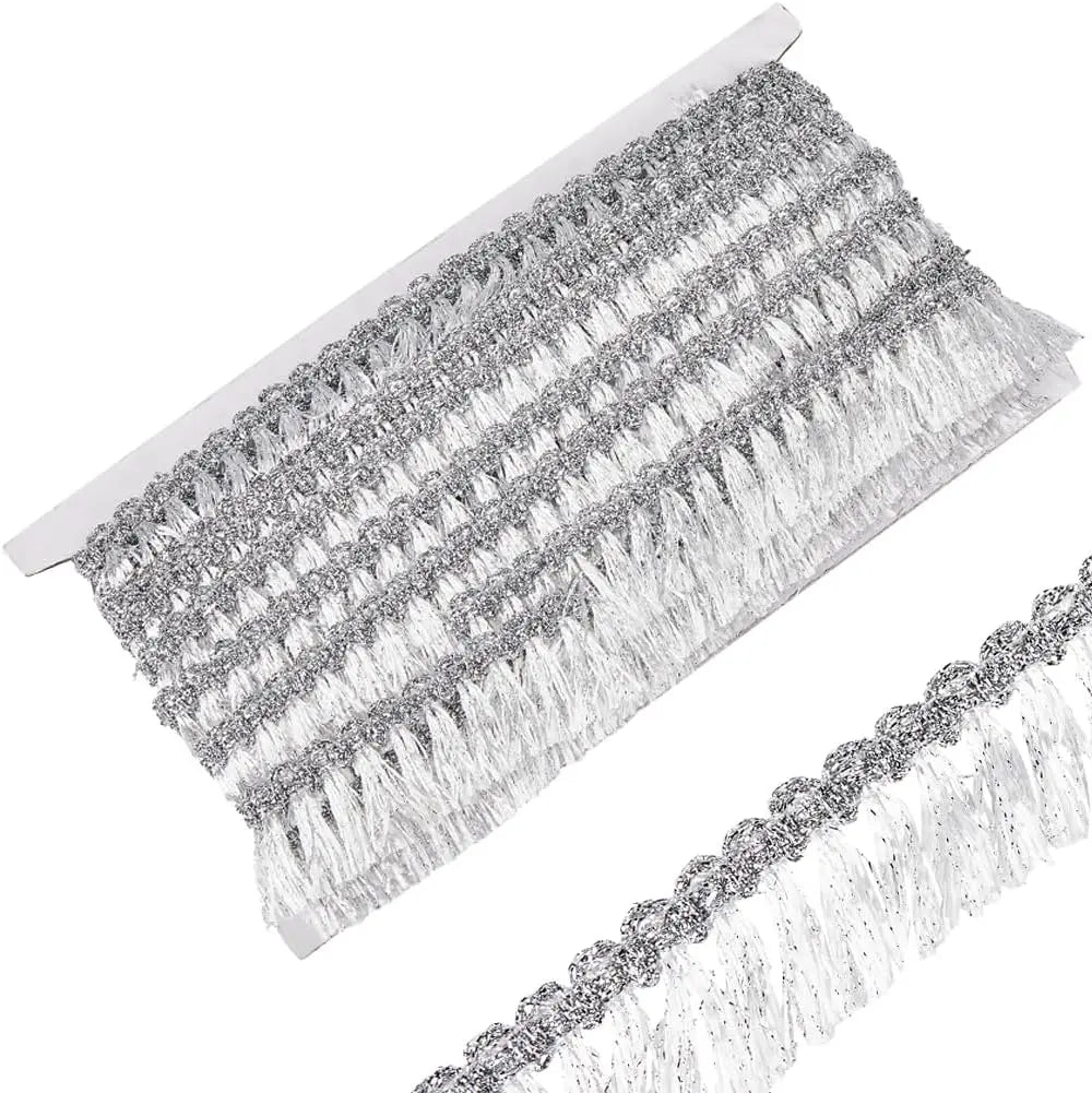15 Yds Metallic Fringe Tassel Trim Glitter Lace Ribbon 1-1/4"