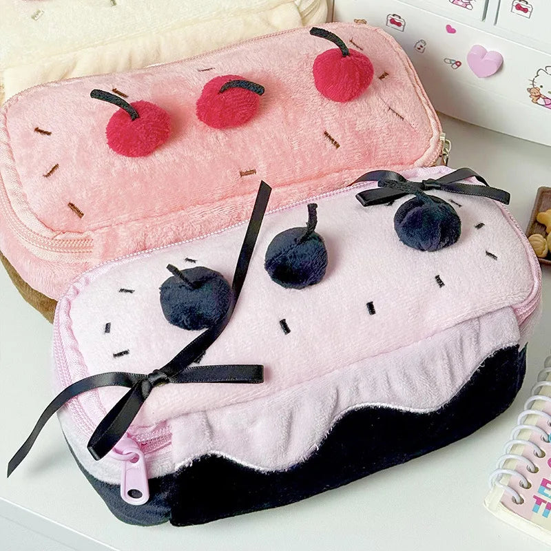 Sweet Plush Cherry Cake Shaped Storage Pouch Large Capacity