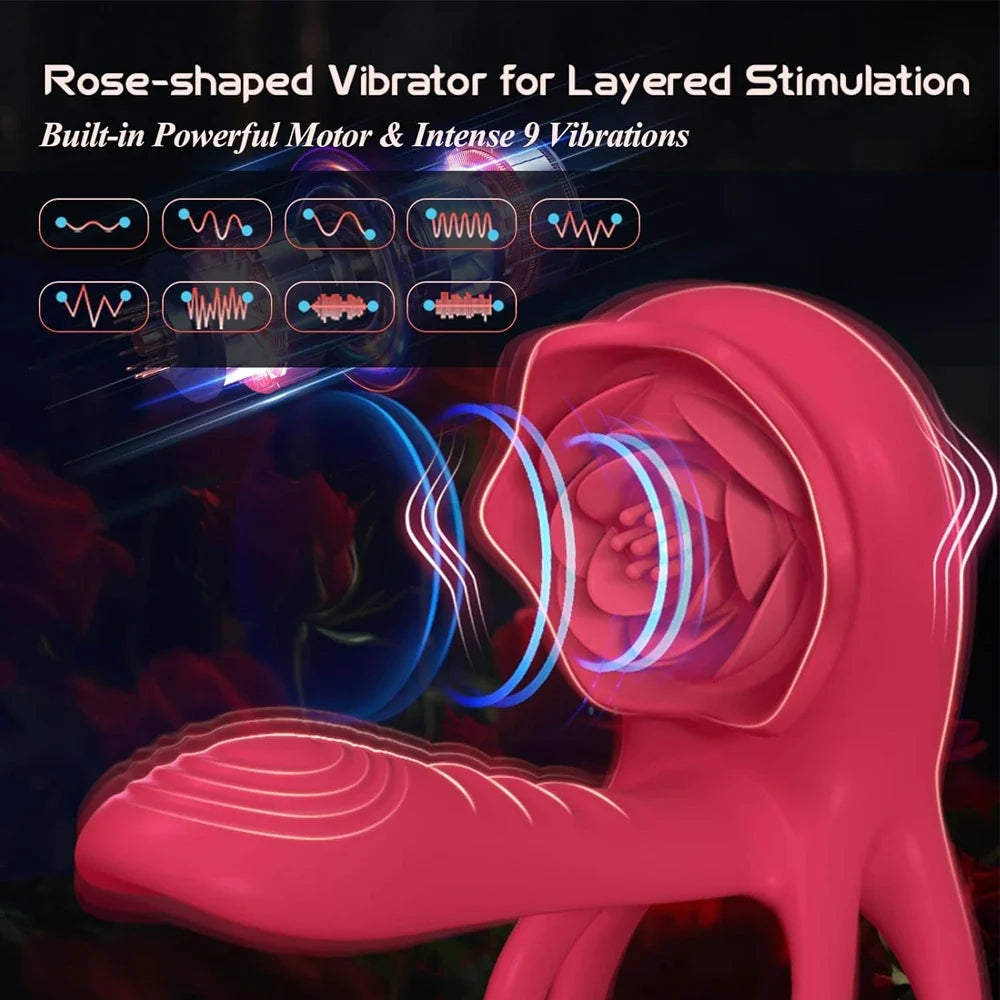 Rose Penis Ring Vibrator Female G-spot Clitoral Stimulation Male