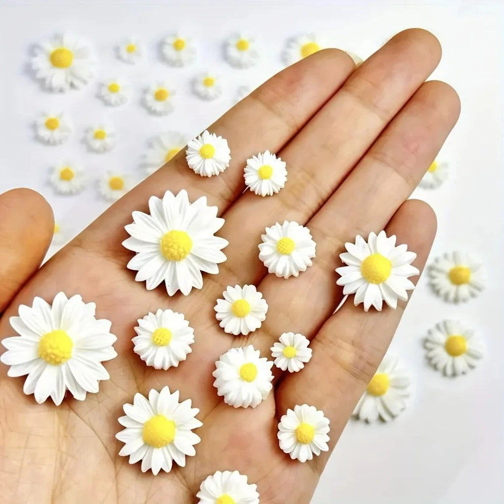 3D Daisy Nail Charms – Resin Flatback Nail Art Decorations