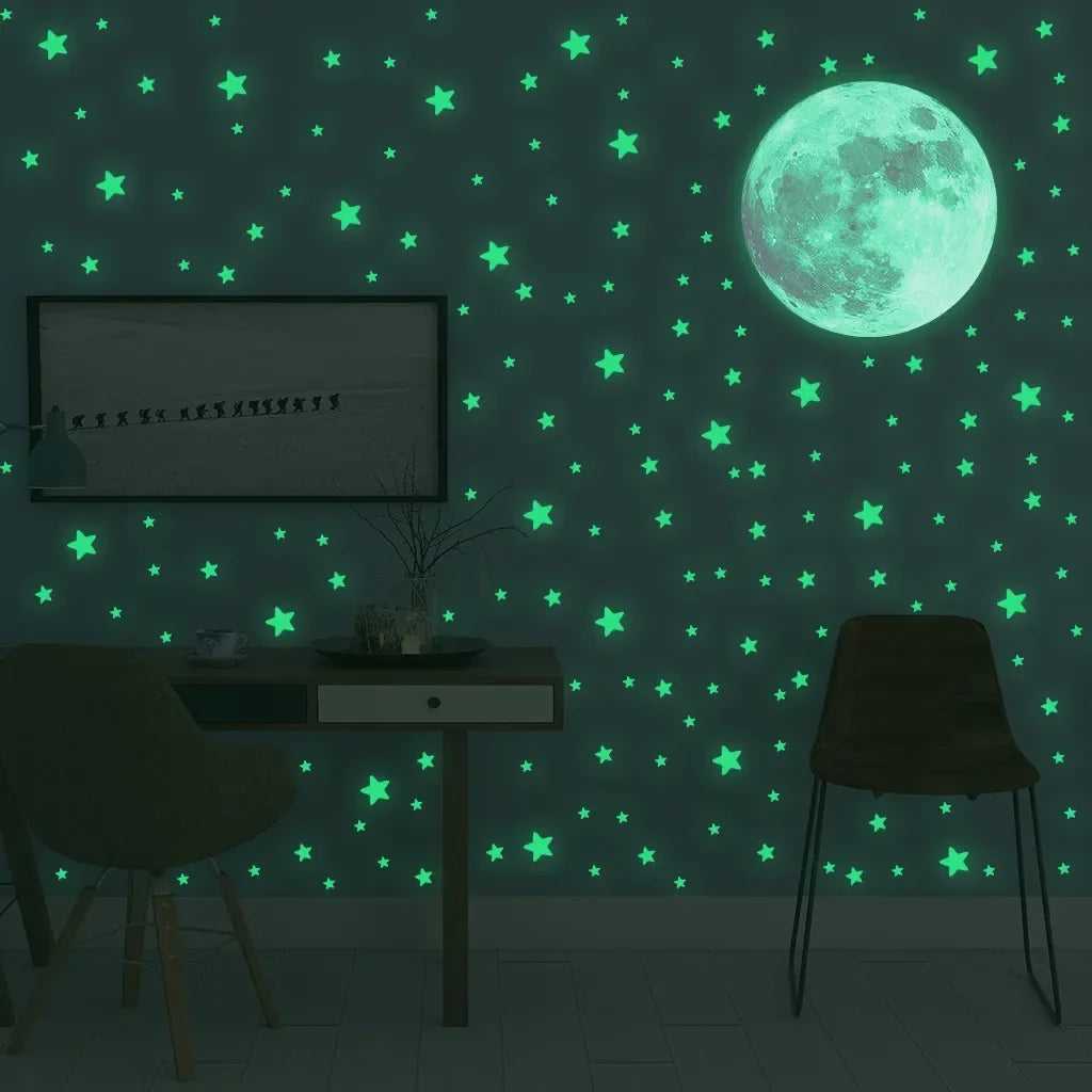 Glow in the Dark Moon & Stars Wall Decals – Kids Room