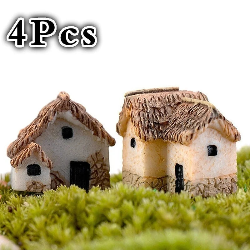 4-Piece Miniature Fairy Garden Figurines – Resin House Statues