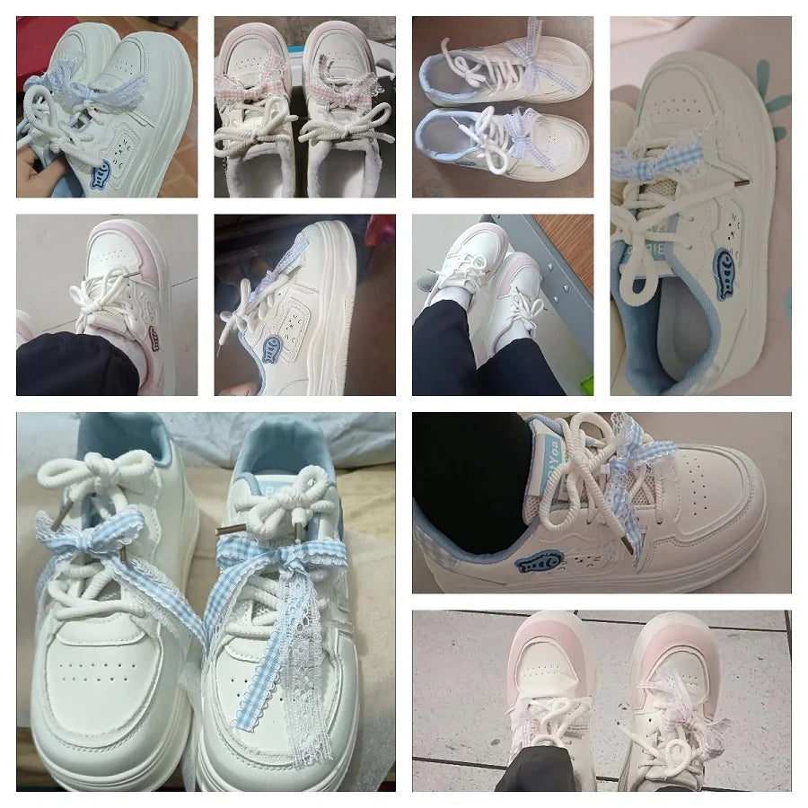 Lorilury Women's Cat & Fish White Sneakers – Thick Sole