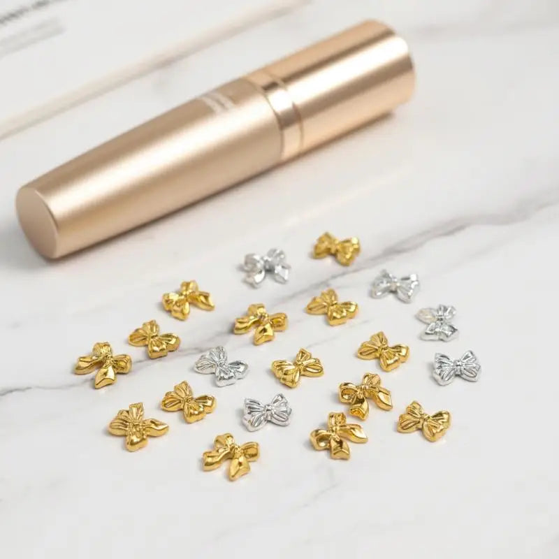 50pcs Gold & Silver Bow Tie Resin Nail Art Charms | Manicure Decor