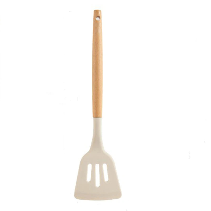 Silicone Kitchen Utensil Set – Wooden Handle Cooking Tools