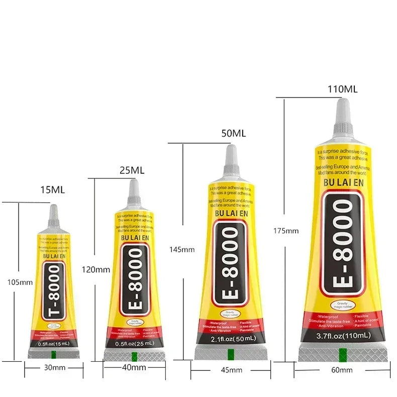 E8000 Clear Contact Phone Repair Adhesive Fibre Cloth DIY Metal Wood