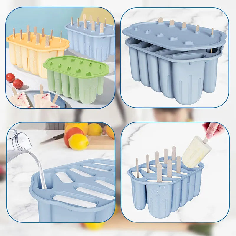 Silicone Popsicle Molds 8/10 Grid Ice Pop Maker + 50 Sticks
