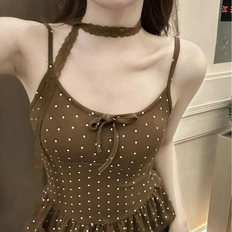 Women's Polka Dot Bandeau Cami Top – French Slim Fit Summer