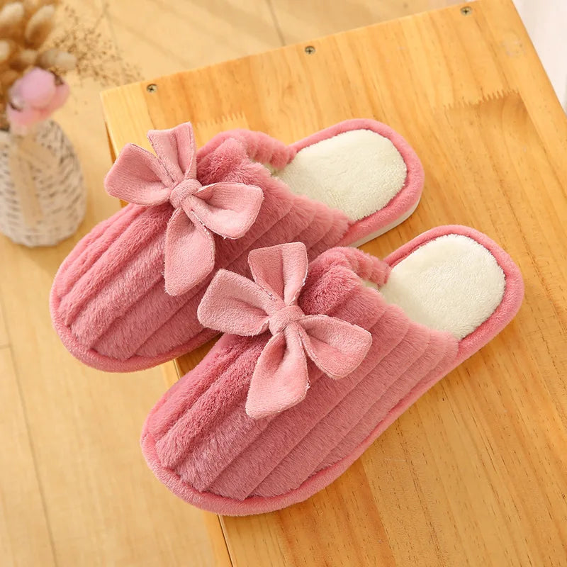 Women's Winter Cotton Slippers – Cozy Butterfly Knot Indoor