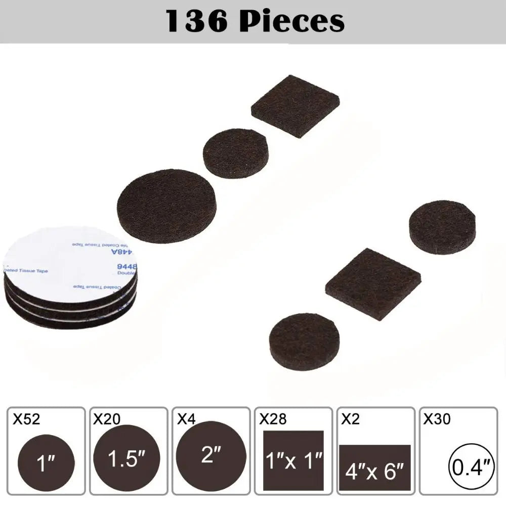 136 Self Adhesive Furniture Pads Anti Scratch Various Sizes Felt