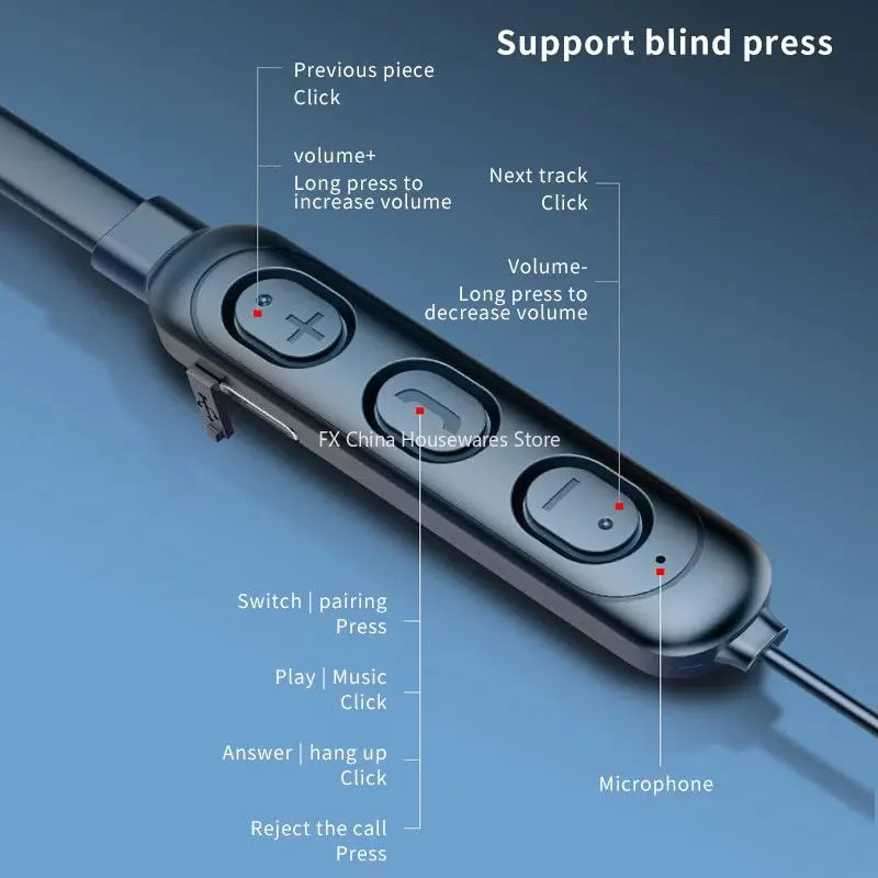 Wireless 9D Bluetooth Headset Neckhanging Stereo Noise Reduction
