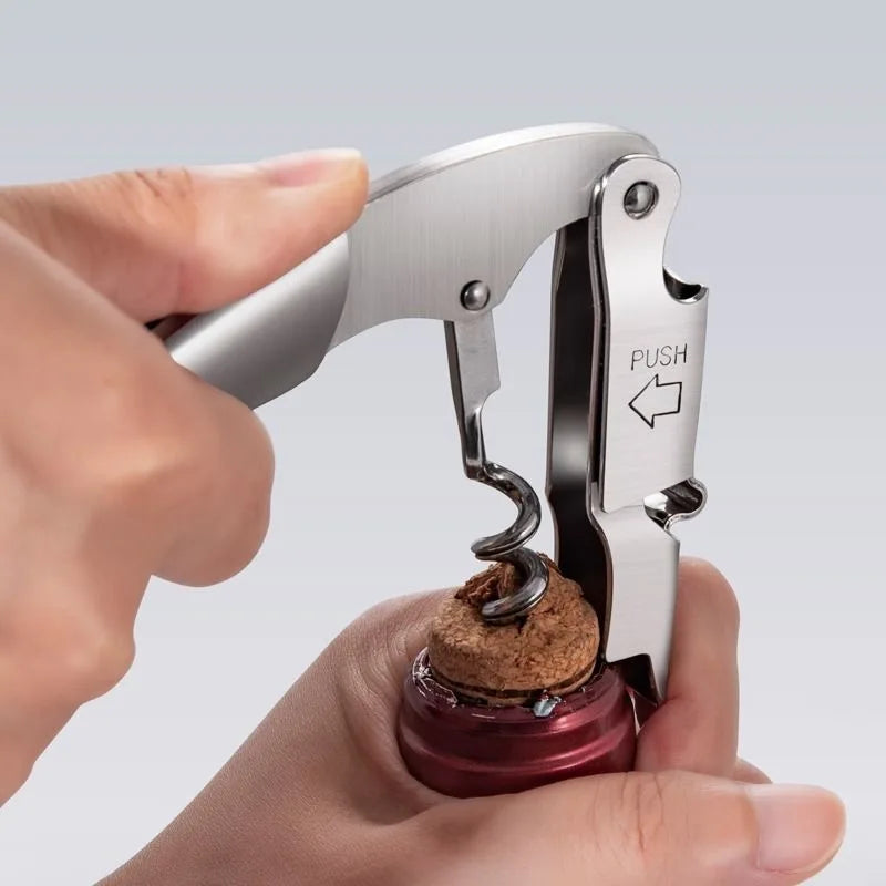 Double-Hinged Wine Corkscrew | Stainless Steel & Wood Handle