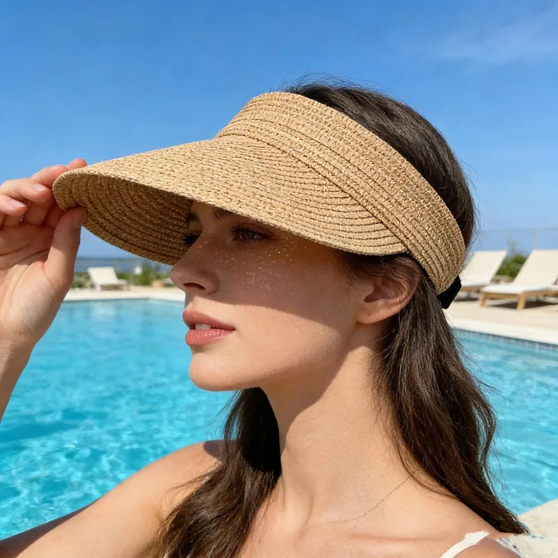 Women's Foldable Wide Brim Straw Sun Hat | UV Beach Travel