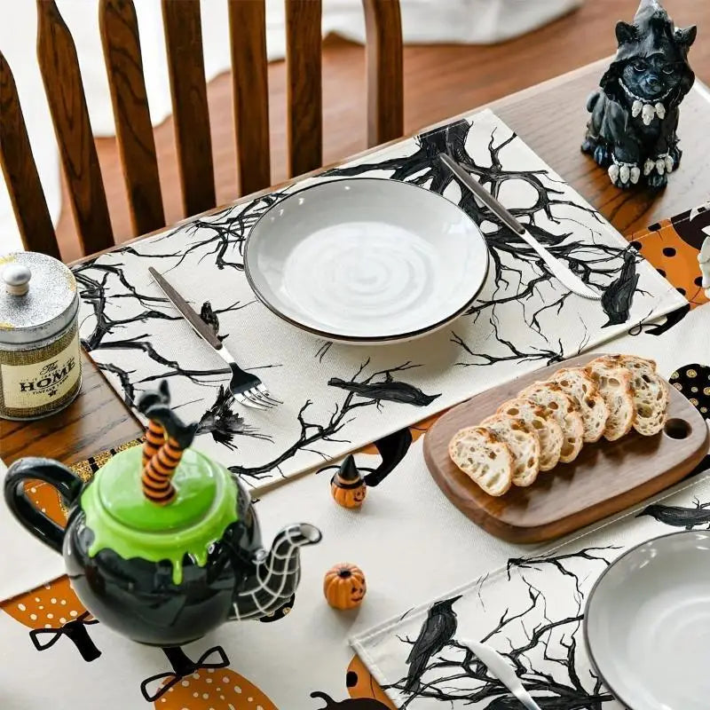 Halloween Crow Placemats – Spooky Canvas Table Décor