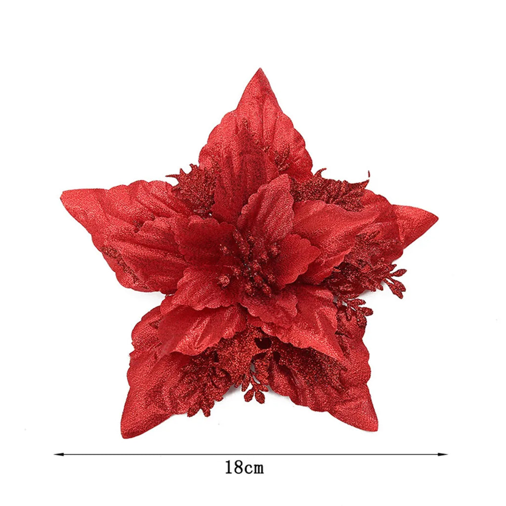 Christmas Large Poinsettia Glitter Flower Tree Hanging Party Xmas