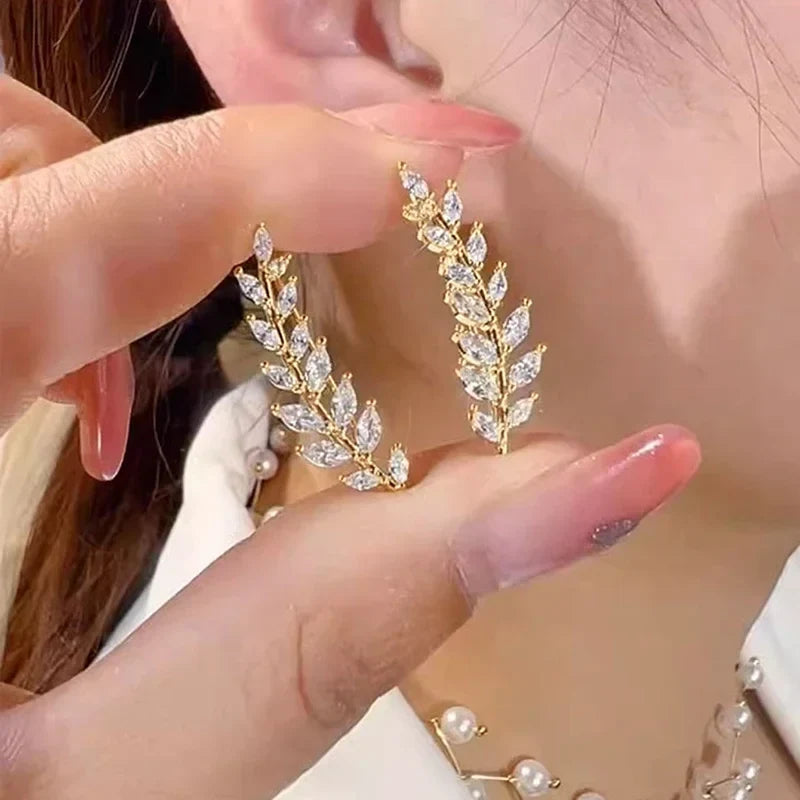 Huitan Leaf Stud Earrings with Cubic Zirconia | Women's Jewelry