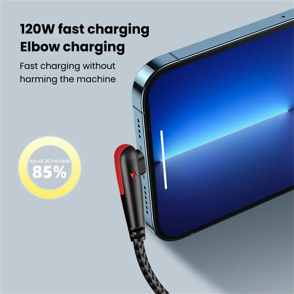 120W USB-C 90° Elbow Fast Charging Cable 6A | Samsung Xiaomi