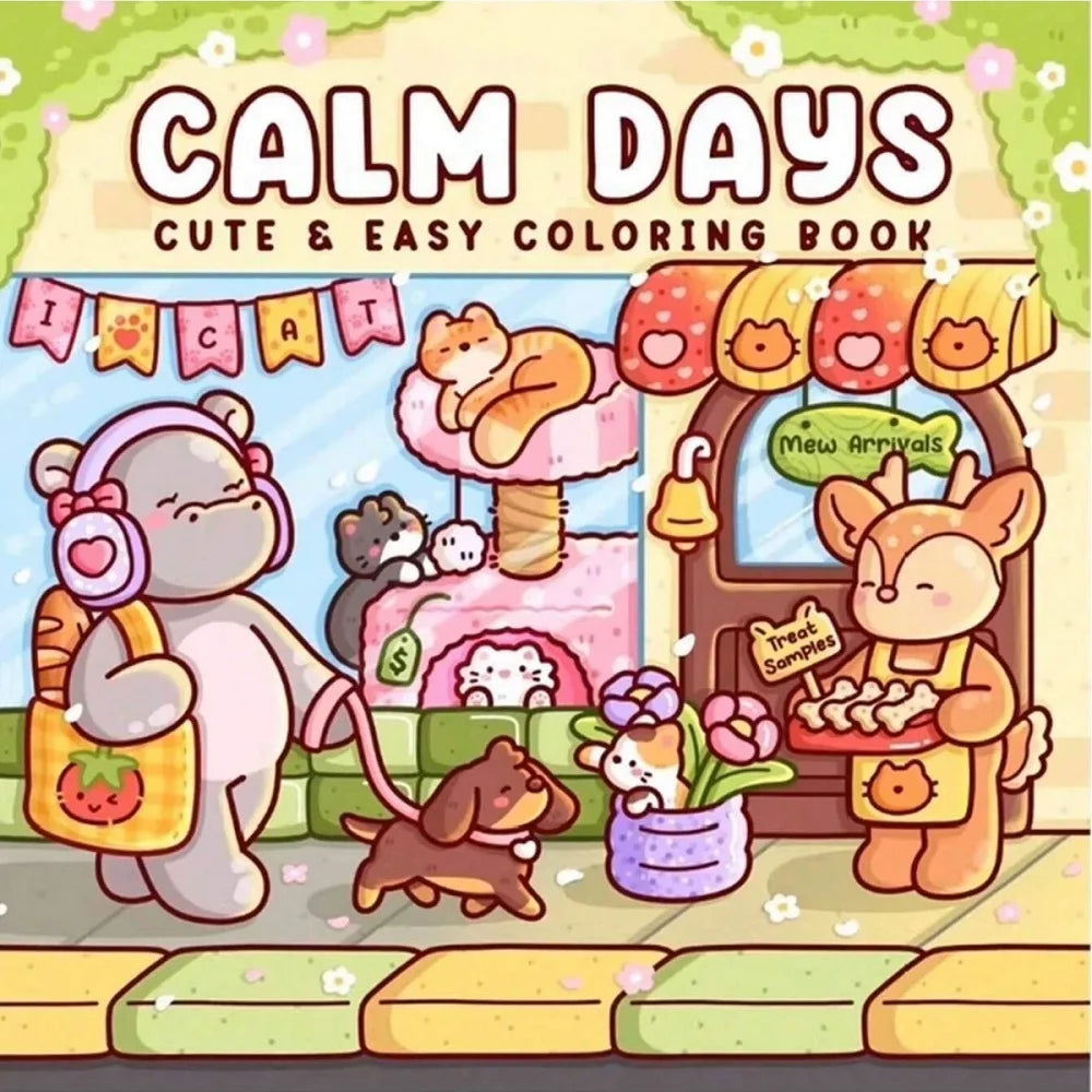 Calm Days Stress Relief Coloring Book Cute Animal Drawing Perfect