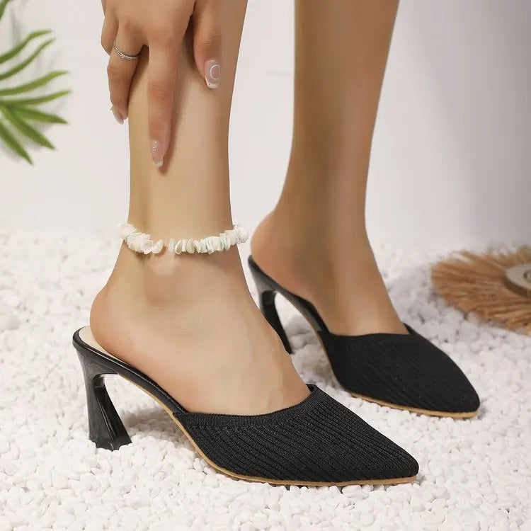 Women's Knit Pointed Toe High Heel Mules – Slip-On Weave
