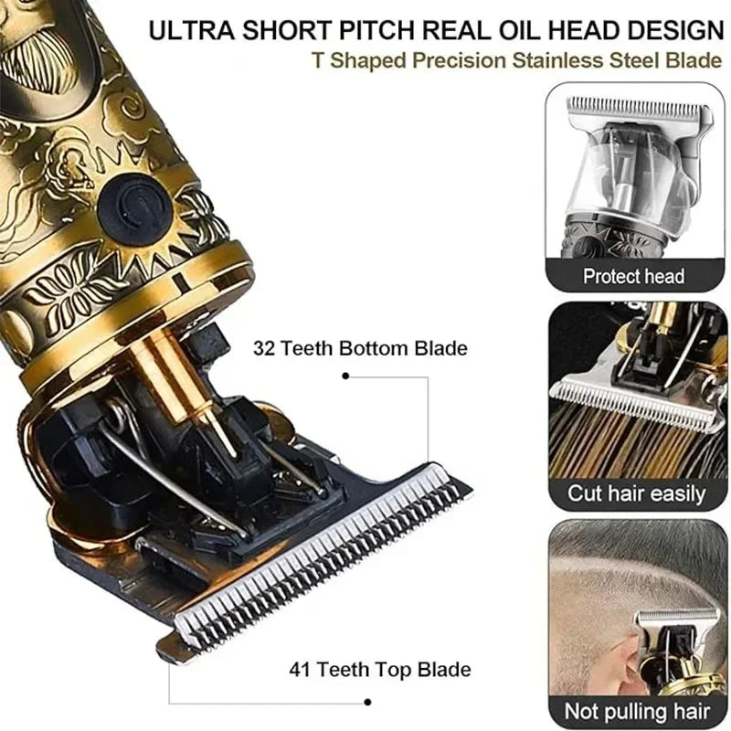 Vintage T9 Hair Clipper Professional Carving USB Fast Rechargeable