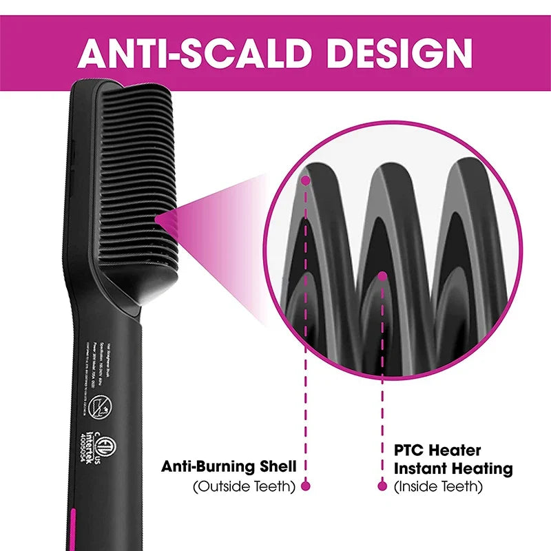 Electric Hair Straightener Brush – Fast Heating & Anti-Scald