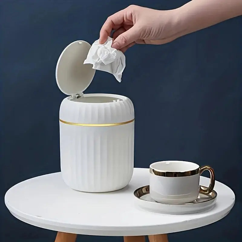 Mini Desktop Trash Can Press Covered Bedroom Office Desk Organizer