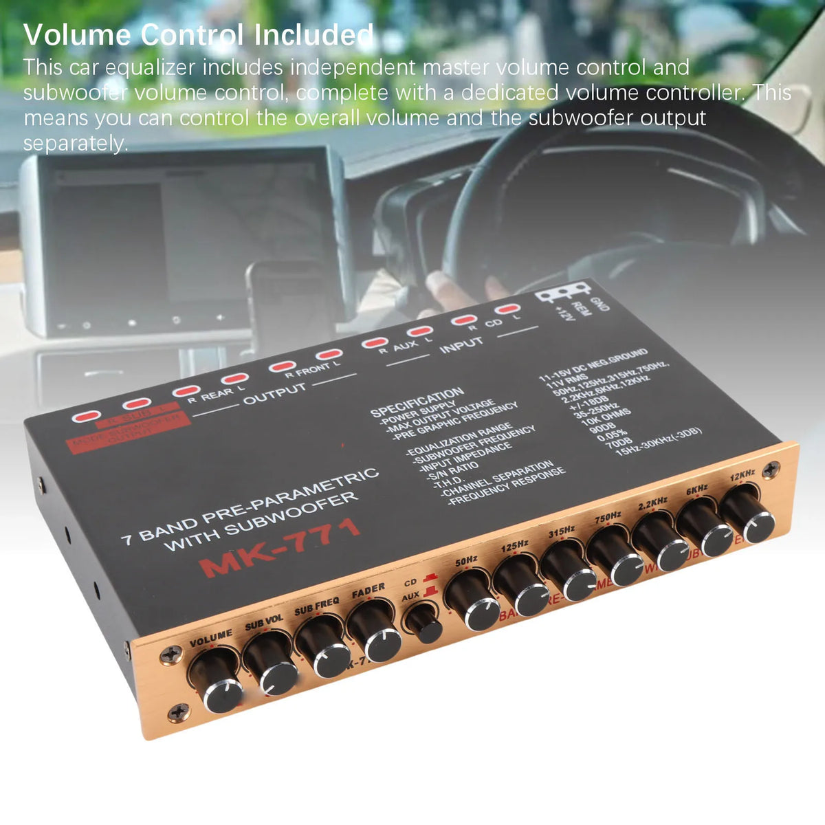 7-Band Car Graphic Equalizer | Front Rear Subwoofer Output