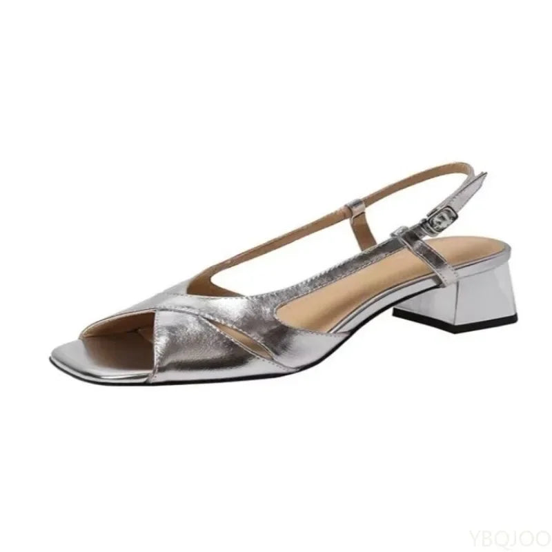 Women's Open-Toe Square Heel Sandals | Buckle Strap Summer Heels