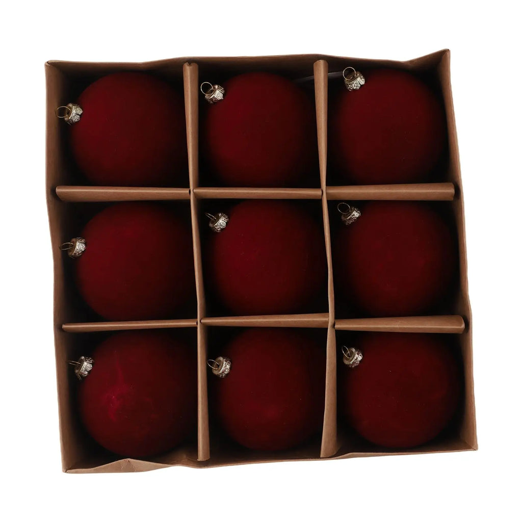 9-Pack Velvet Christmas Ball Ornaments 10cm – Xmas Tree Decor